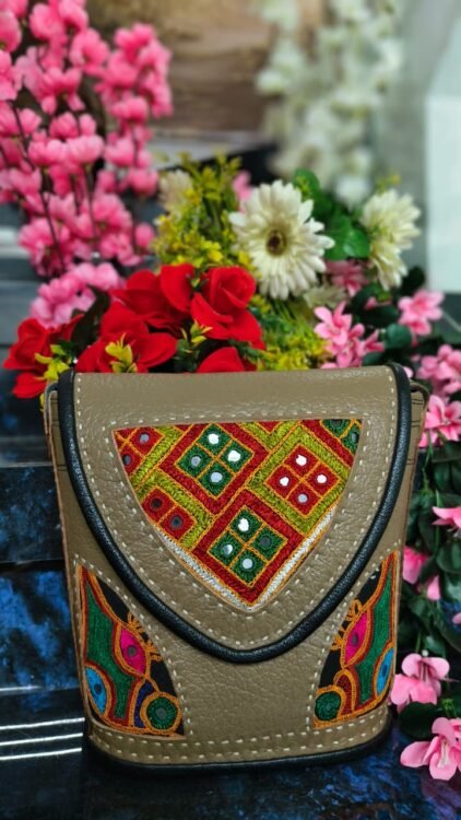 Sand Diamond-Embroidered Leather Sling