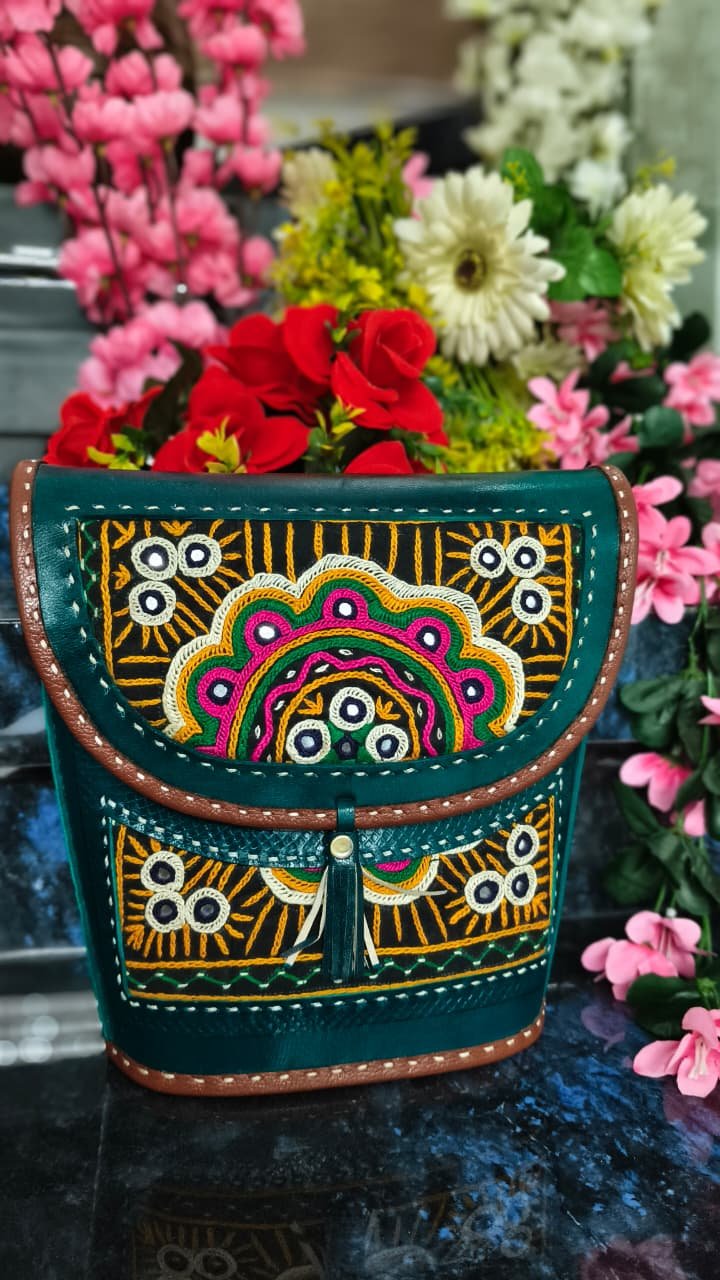 Teal Sunburst Mirror-Embroidery Sling