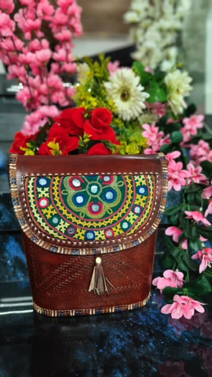 Maroon Mirror-Mandala Leather Crossbody