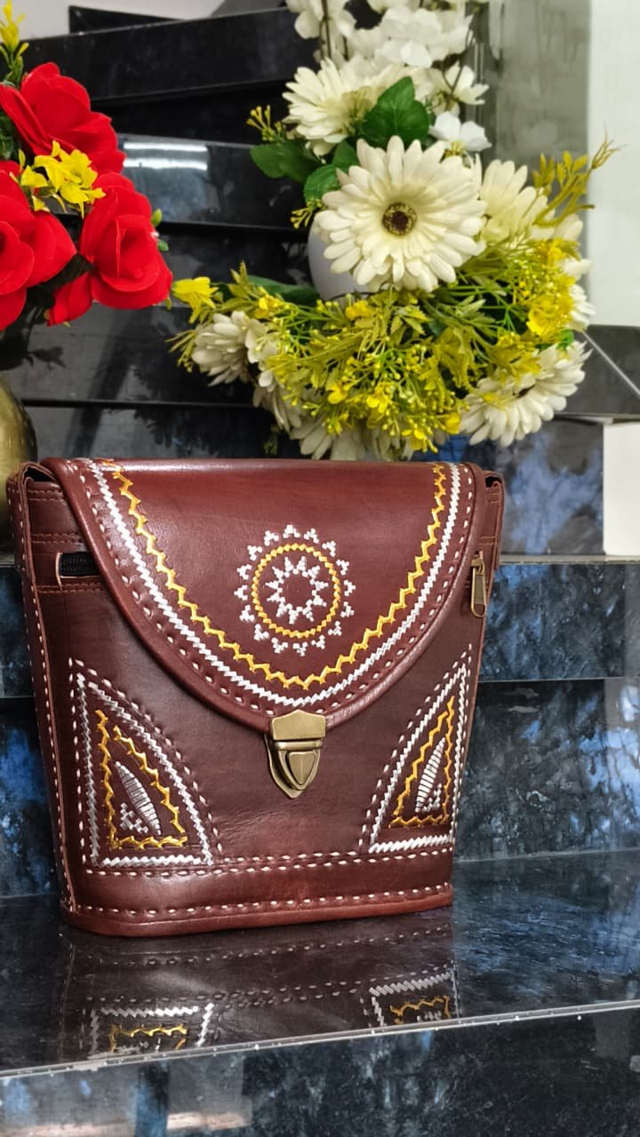Maroon Kantha-Stitch Mandala Crossbody